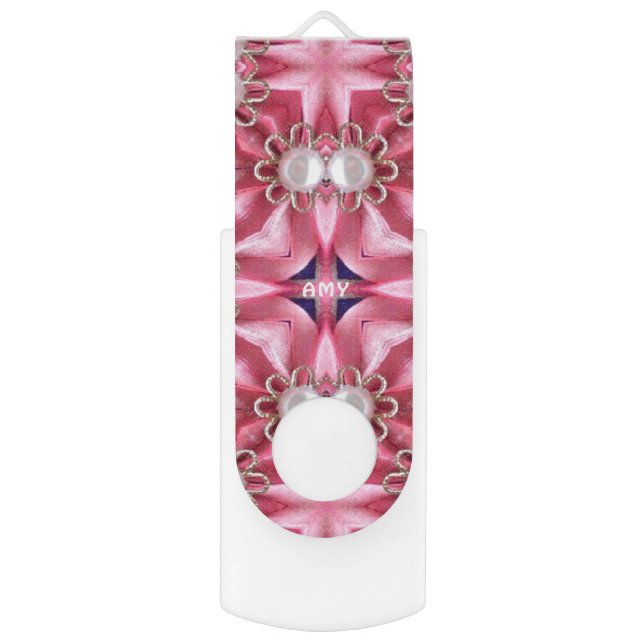 AMY ~ Pink Pearl Fractal Pattern~Personalized Flash Drive (Front Vertical)