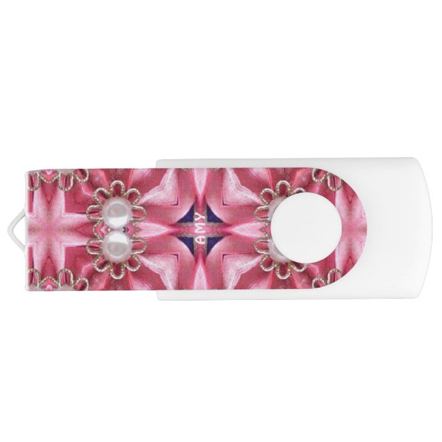 AMY ~ Pink Pearl Fractal Pattern~Personalized Flash Drive (Back)