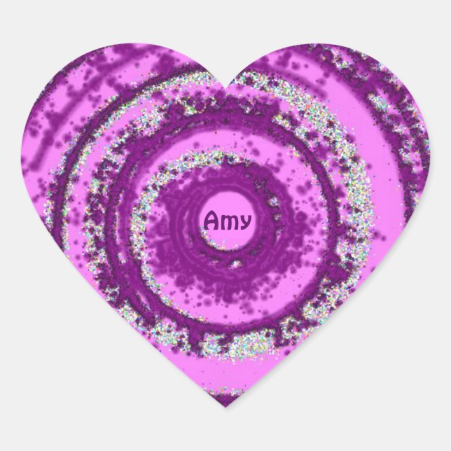 AMY ~ Purple Silver Pattern ~ Personalized Valenti Heart Sticker (Front)