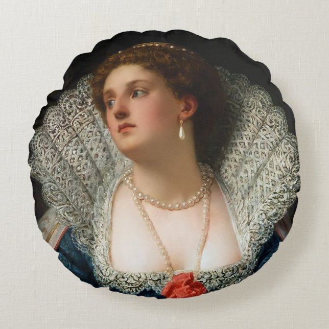 Amy Robsart by William Frederick Yeames Round Pillow (Front)
