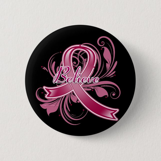 Amyloidosis Believe Flourish Ribbon Button (Front)