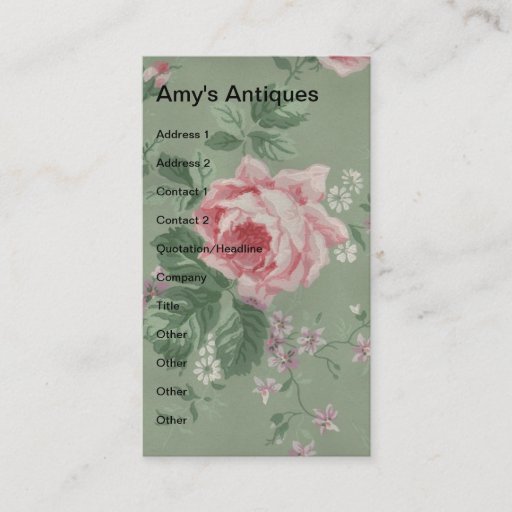 Customizable Amy's Antiques, Vintage Floral Business Cards