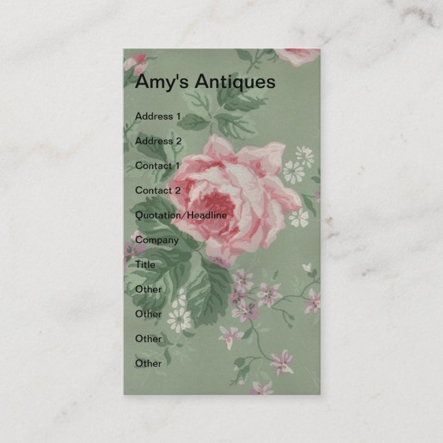 Amy's Antiques, Vintage Floral Business Card (Front)