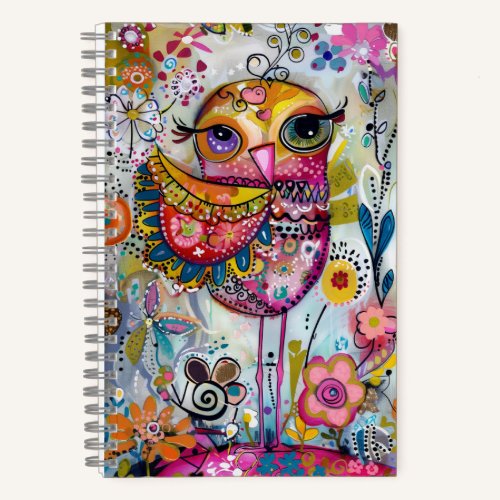 *~* AN1  Floral Fantasy Whimsical Happy CUTE BIRD  Notebook