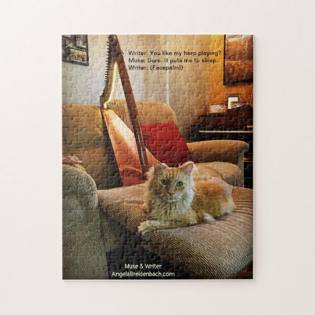 An A-Muse-ing Puzzle—Harping Cat Jigsaw Puzzle (Vertical)