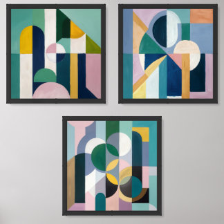 An abstract painting with vibrant geometric shapes wall art sets