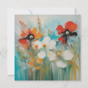An abstract painting with wild flowers note card