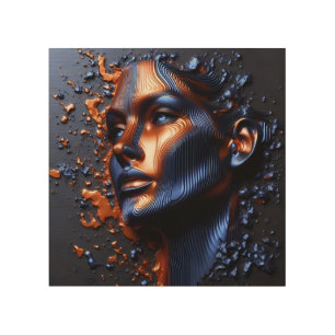 An Abstract Portrait Of A Woman's Face In Embossed Wood Wall Art
