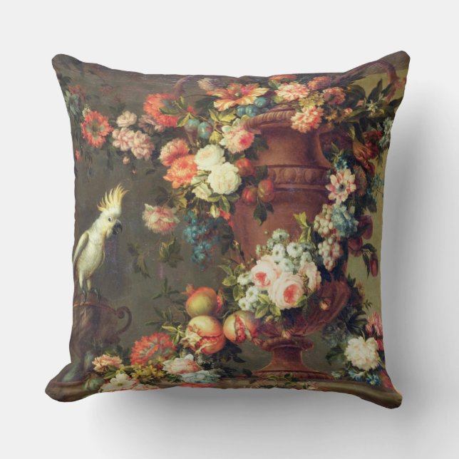 An Abundance of Fruit and Flowers Throw Pillow (Front)
