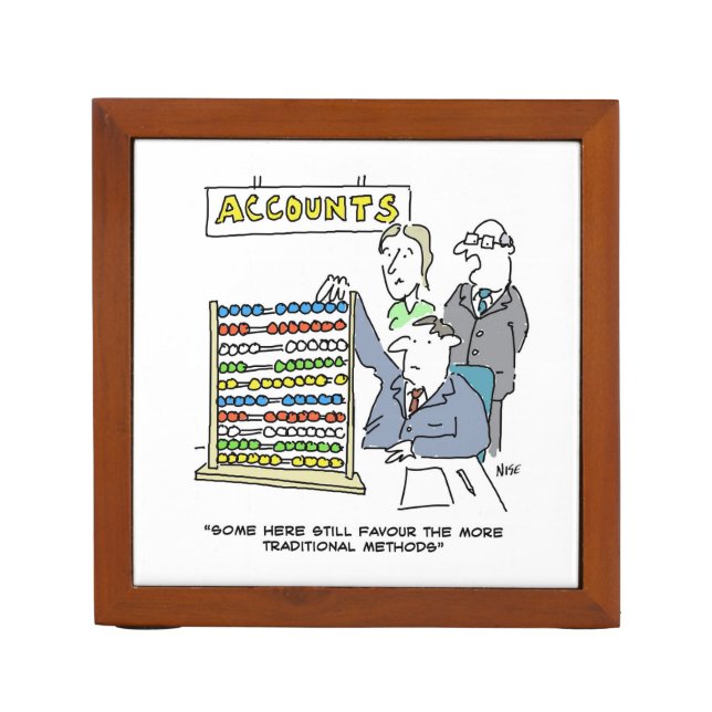 An Accountant Using an Abacus at Work Desk Organizer (Front)