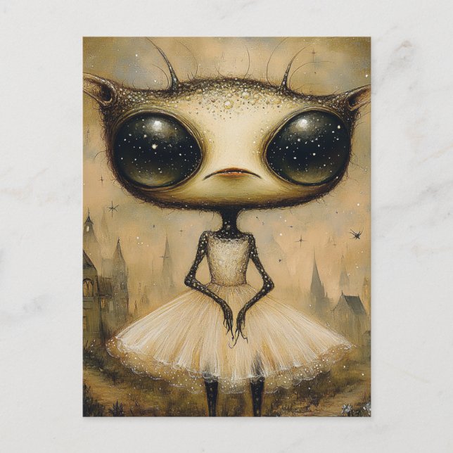 An adorable alien in a pink dress postcard (Front)
