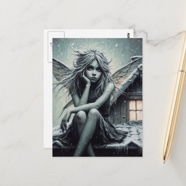 An adorable annoyed winter Fairy Postcard (Front/Back In Situ)
