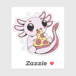 An adorable axolotl eating pizza sticker