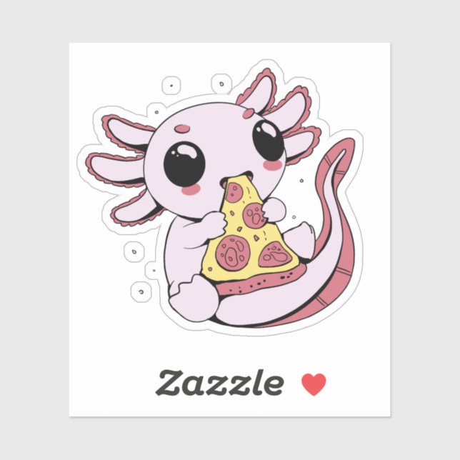 An adorable axolotl eating pizza sticker (Sheet)