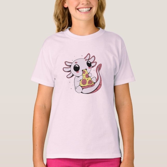 An adorable axolotl eating pizza T-Shirt (Front)