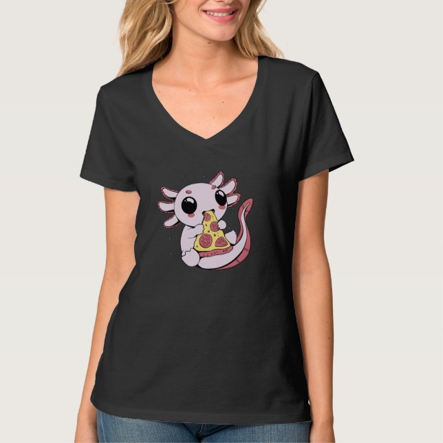 An adorable axolotl eating pizza T-Shirt (Front)