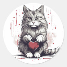 An adorable cat holding a heart