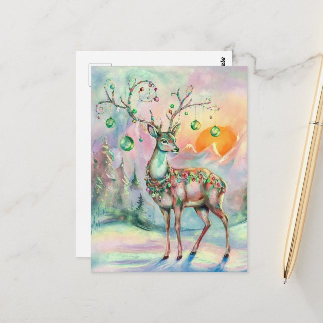 An Adorable Christmas Deer Postcard (Front/Back In Situ)