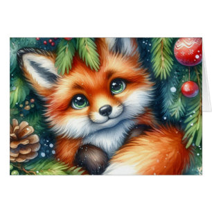 An adorable Christmas red fox Cards