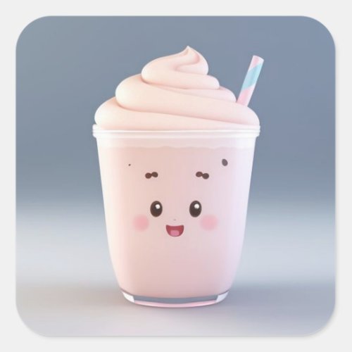 An Adorable Glass of Strawberry Milkshake Square Sticker