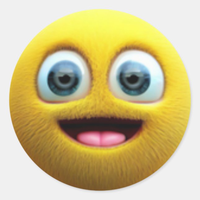 An adorable happy fuzzy yellow ball character classic round sticker (Front)