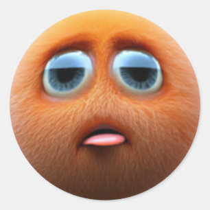 An adorable sad fuzzy orange ball character classic round sticker