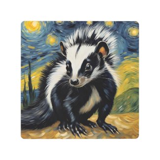 an adorable skunk in a starry night 