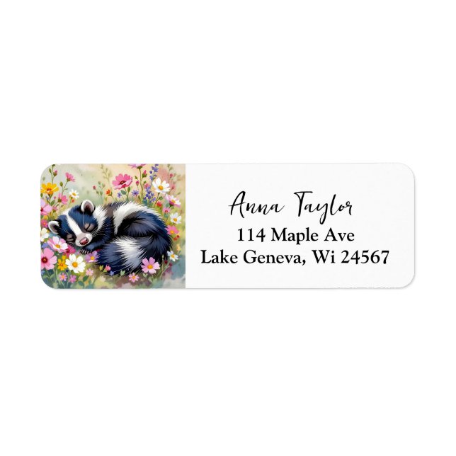 An Adorable Skunk Napping in Flowers   Label (Front)