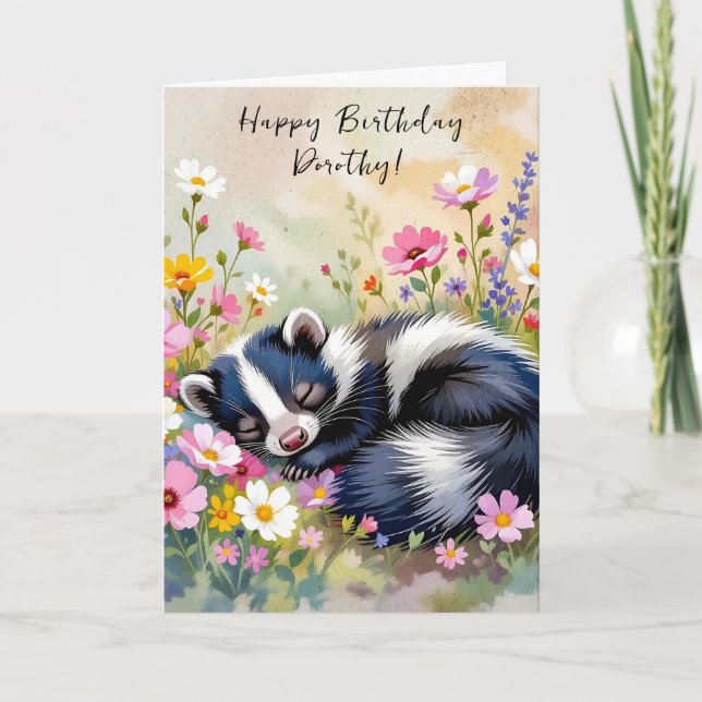 An Adorable Skunk Themed Personalized Birthday Card (Front)