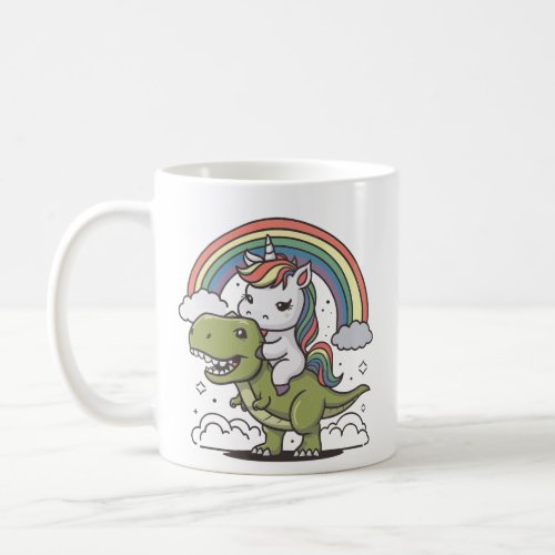 An Adorable Unicorn Riding a T_Rex on Its Back Coffee Mug