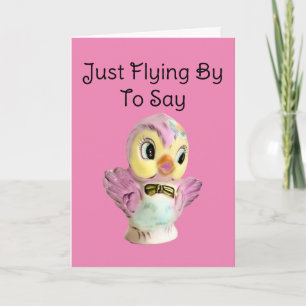 An Adorable Vintage Pink Bird, Birthday Card