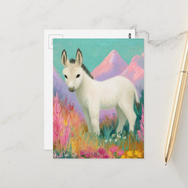An Adorable White Donkey Postcard (Front/Back In Situ)