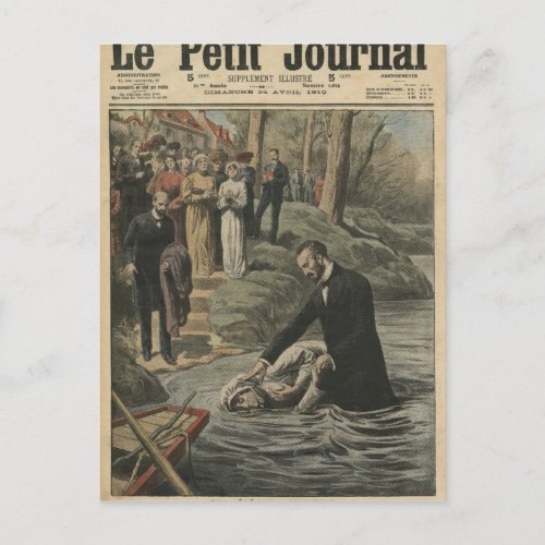 An Adventist baptism in La Marne Postcard