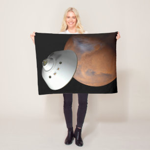 An Aeroshell-Encased Spacecraft Approaching Mars. Fleece Blanket