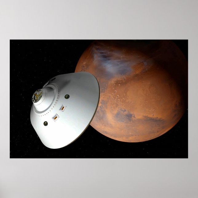 An Aeroshell-Encased Spacecraft Approaching Mars. Poster (Front)