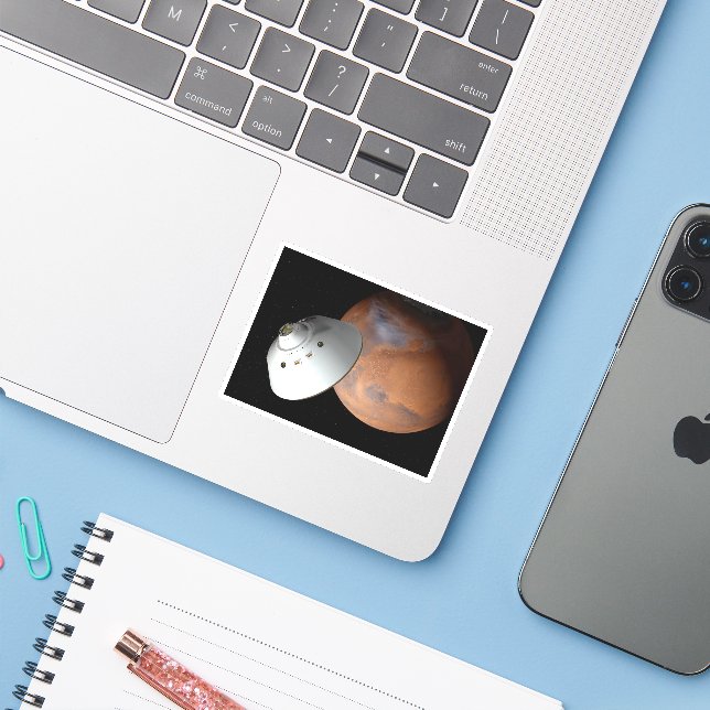 An Aeroshell-Encased Spacecraft Approaching Mars. Sticker (Laptop w/ iPhone)