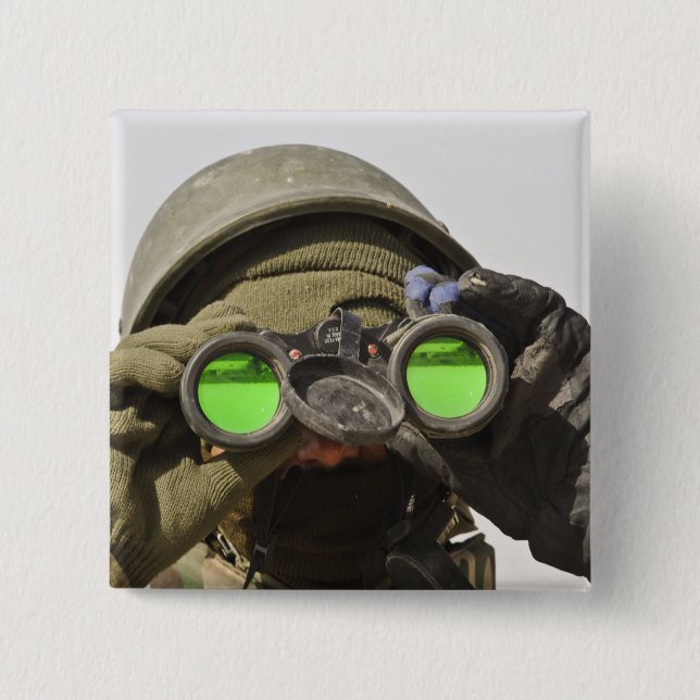 An Afghan soldier scans the horizon Pinback Button (Front)