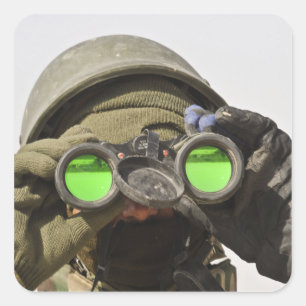 An Afghan soldier scans the horizon Square Sticker