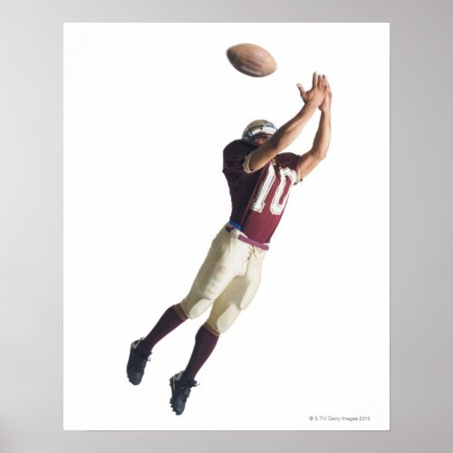 an african american football player in a red and poster