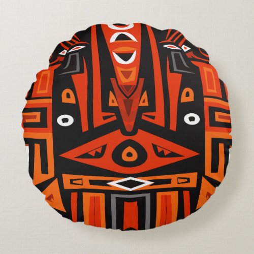 An African design reminiscent of Bogolan fabrics Round Pillow