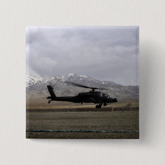 An AH-64A Apache taking off Button (Front)