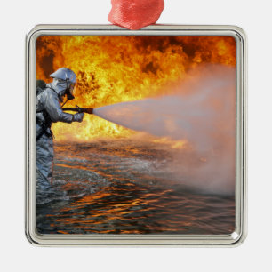 An aircraft rescue firefighting team metal ornament