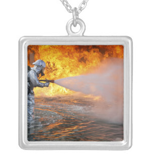 An aircraft rescue firefighting team silver plated necklace