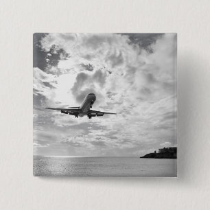 An airliner comes in for a landing at Princess Button