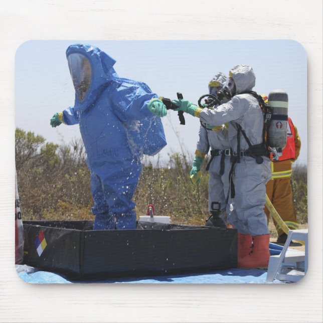 An airman stands in a tub mouse pad (Front)