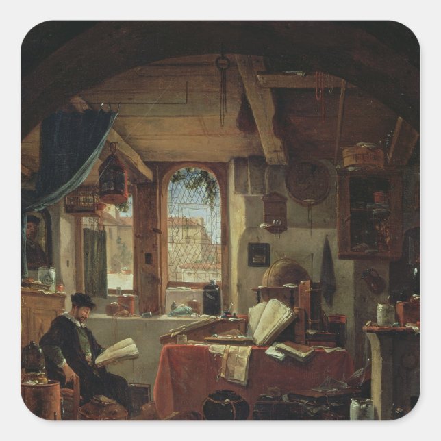 An Alchemist in his Laboratory Square Sticker (Front)