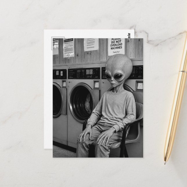 An alien at the laundromat  postcard (Front/Back In Situ)