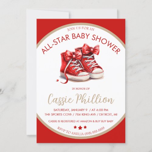 An All_Star Baby Shower Red High Top Sneakers  Invitation