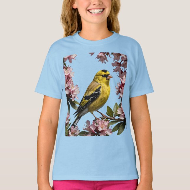 An American Goldfinch Surrounded By Rhododendron  T-Shirt (Front)