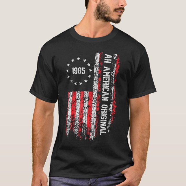 An American Original 1965 Birthday American Flag T-Shirt (Front)